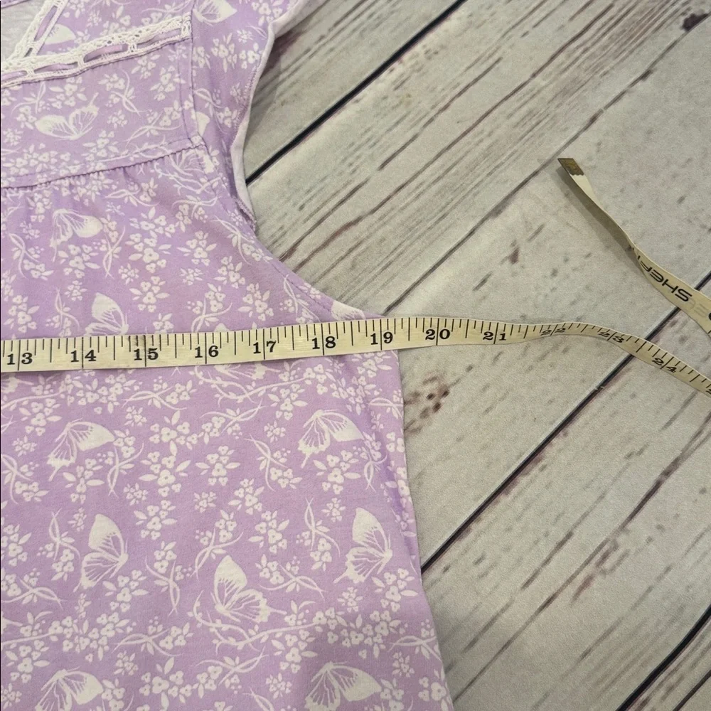 Sophia René Rofé Lavender Floral and Butterfly Short Nightgown Dress Size Medium